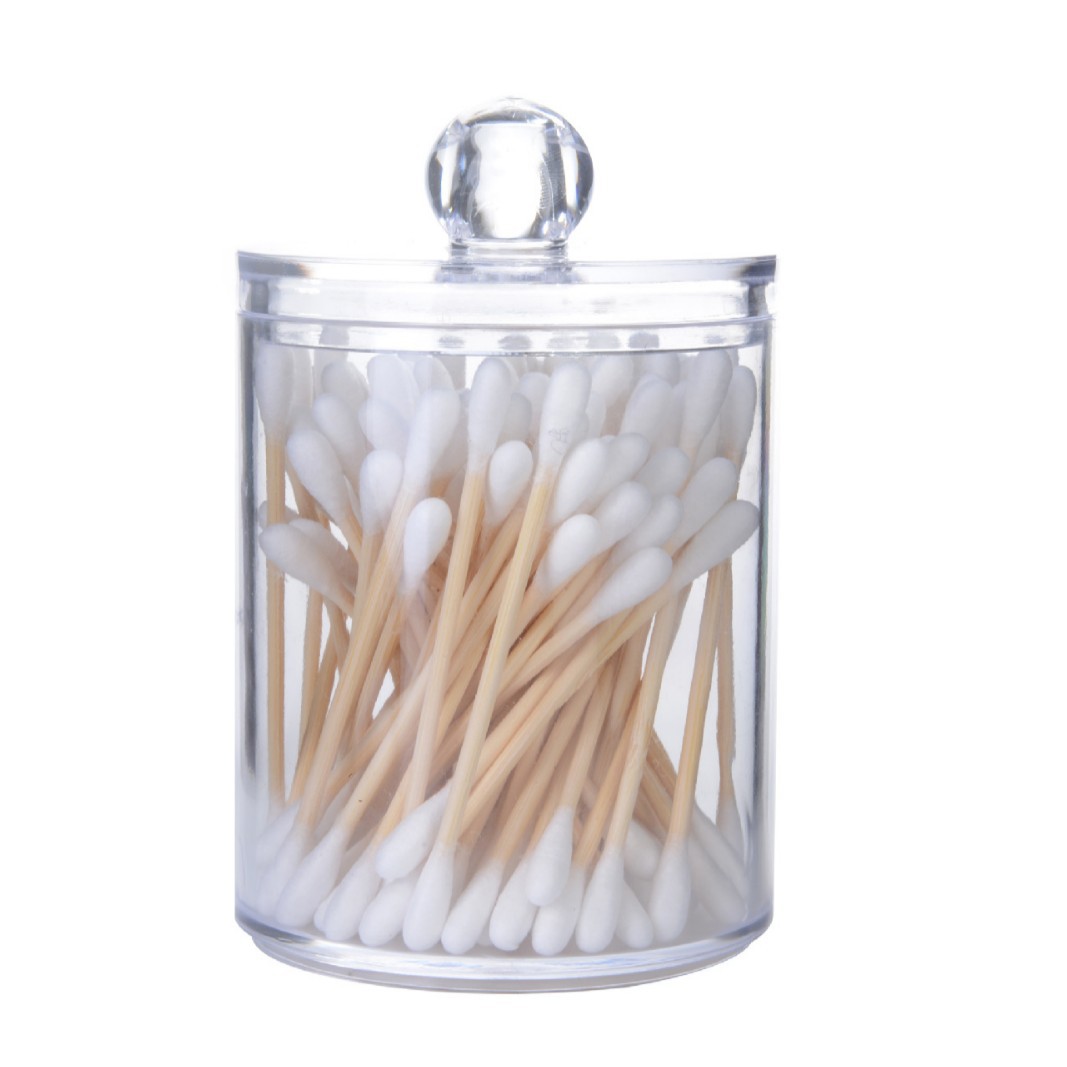 Hisopo de algodón cosmético de algodón caja de almacenamiento de joyas/tarro de almacenamiento de acrílico redondo/caja de almacenamiento de horquilla transparente a prueba de polvo en stock