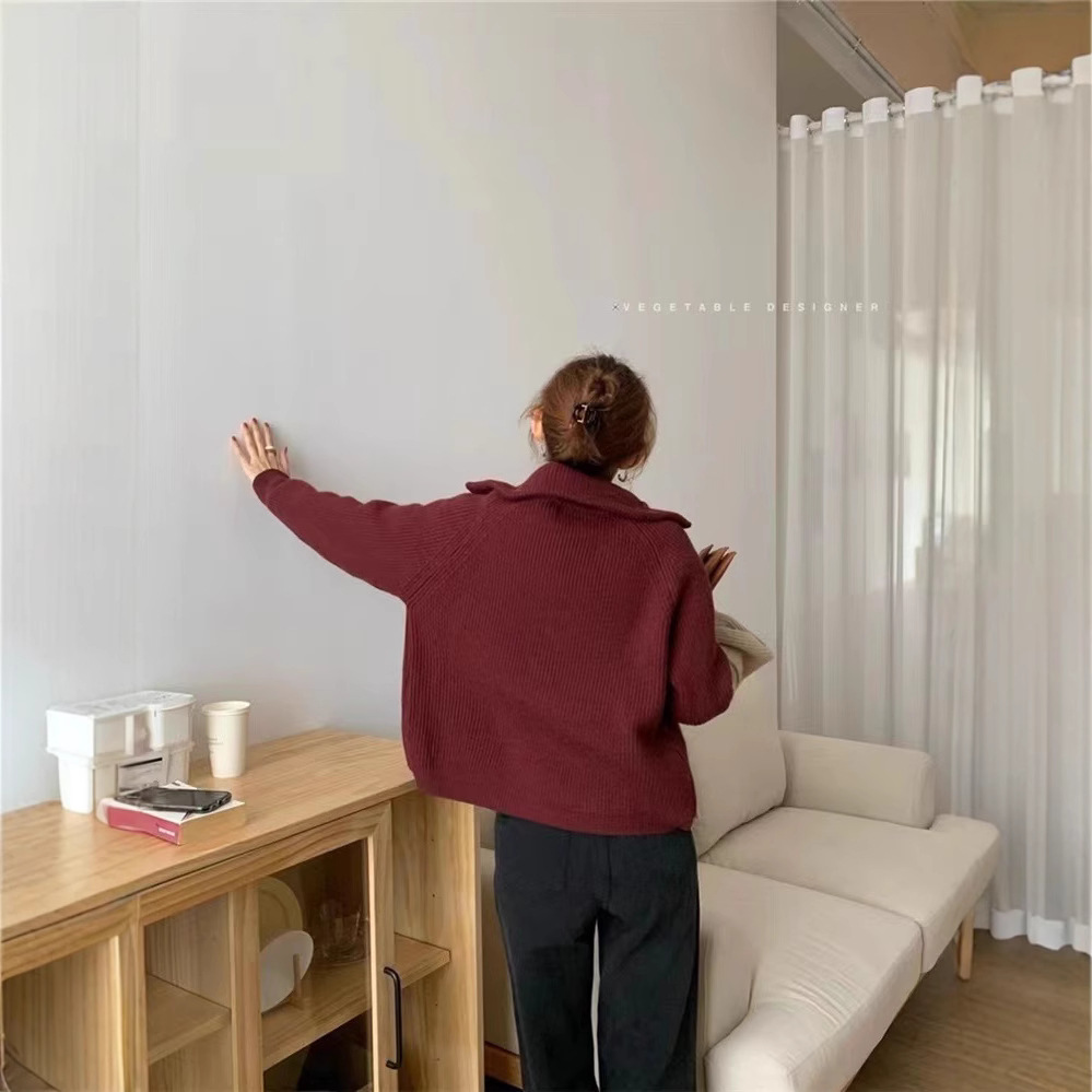 Kurzer Strickcardigan – Oversize-Shacket mit Doppelreißverschluss (Kastanienbraun/Grau/Beige, Einheitsgröße)_voghion.com