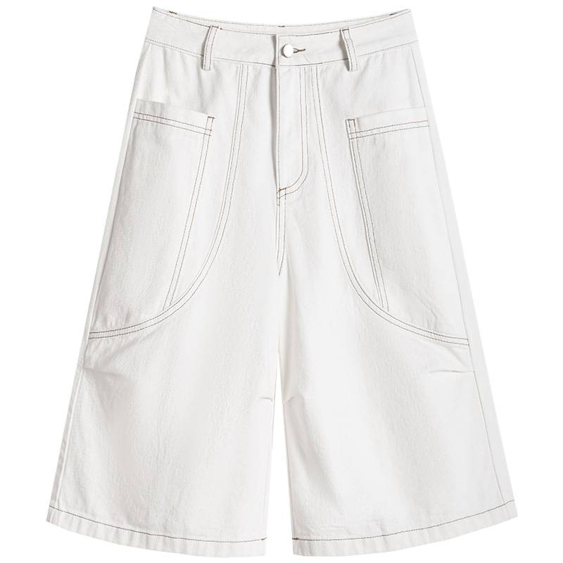 Blanco recto cinco pantalones cortos de vaqueros de mujer nuevo diseño de línea clara sensación de cintura alta suelta delgada pantalones de piernas anchas