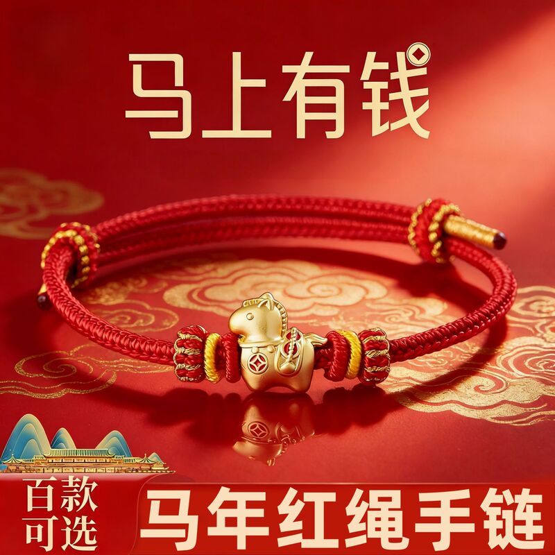 Xiao 2026 Hundred Horse Year Bracelets, Wearable Accessories, Adjustable Non-Fading Hand-Woven Red Rope for the Year of Birth