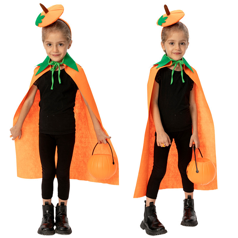 国境を越えたハロウィーンカボチャマント子供マントパーティー衣装かわいい子供カボチャ祭り衣装卸売り|undefined