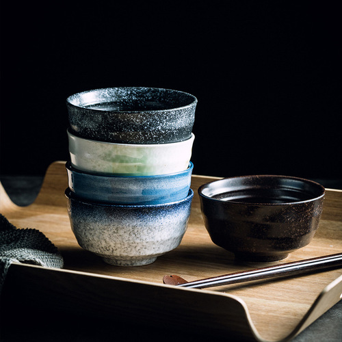 家用饭碗釉下彩餐厅酒店商用陶瓷碗小号汤碗4英寸日式复古米饭碗