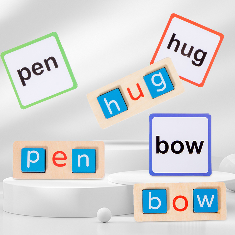 Madera infantil 26 letras inglesas educación temprana cognitiva de palabras ejercicio de ortografía relleno de palabras de juego de juguetes