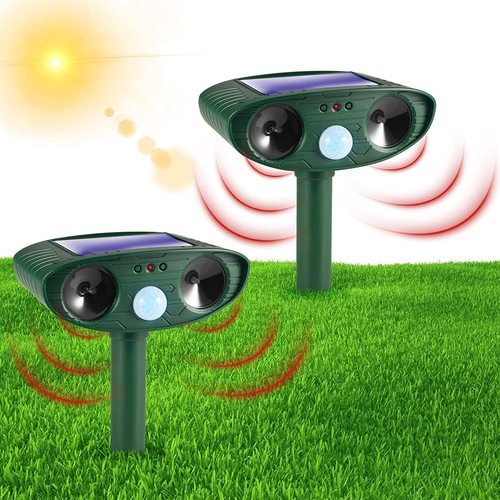 Multi-functional outdoor solar ultrasonic animal deterrent repeller for rats, birds, cats, and dogs