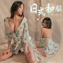 曼烟情趣内衣性感雪纺印花透视装睡裙套装日式和服浴袍1827