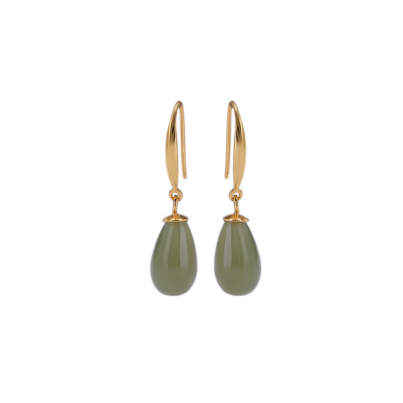 Khuyên tai nữ bạc S925 mạ vàng đính đá sodalite hình giọt nước phong cách cổ điển — Mẫu bạc