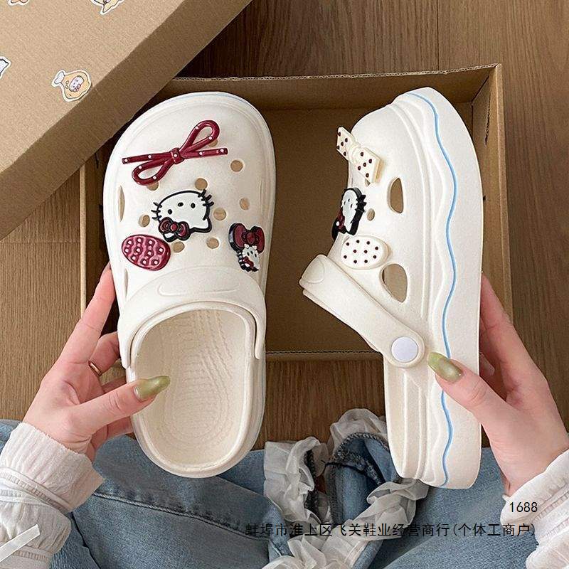 Cute Perforated Shoes for Women, New Summer Style, Thick-Soled, Non-Slip, Eva, Anti-Odor, Lightweight, Soft-Soled, Closed-Toe Slippers