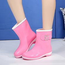 时尚新款雨鞋女式保暖中筒纯色防滑果冻雪地雨靴韩版水鞋女士套鞋