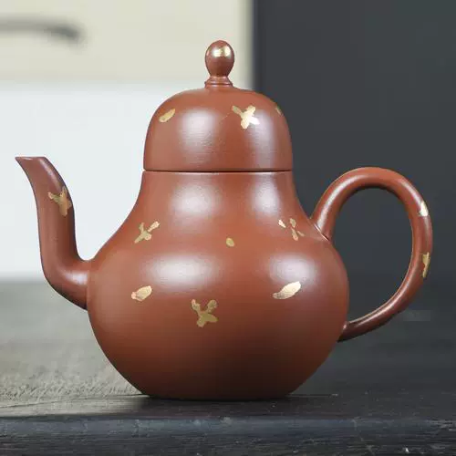 紫砂壶原矿朱泥大红袍凤鸣思婷壶功夫茶具家用茶壶手工洒金泡茶壶