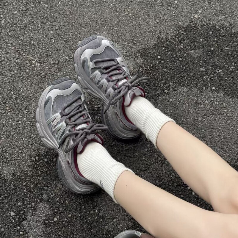 厚底真皮老爹鞋女2025秋季复古百搭皮网拼接透气休闲运动鞋登山鞋|undefined