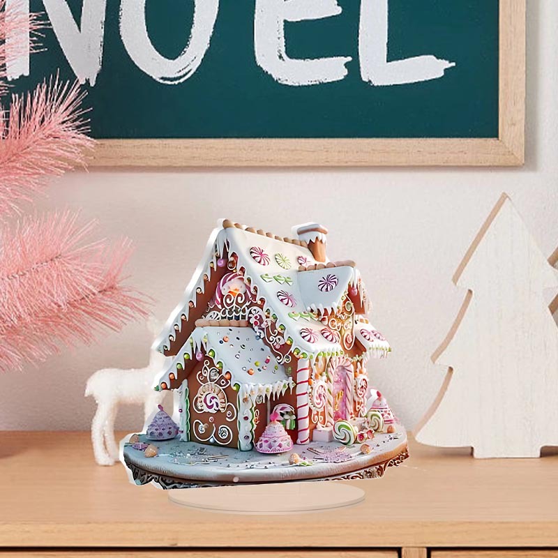 跨境圣诞节亚克力装饰桌面摆件带底座圣诞雪屋糖果装饰办公室摆件