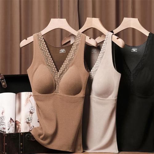 Graphene Helm Velvet V-neck Warm Vest Women's Lace Velvet Belt Latex Breast Pad Heating Thermal Underwear Bottoming