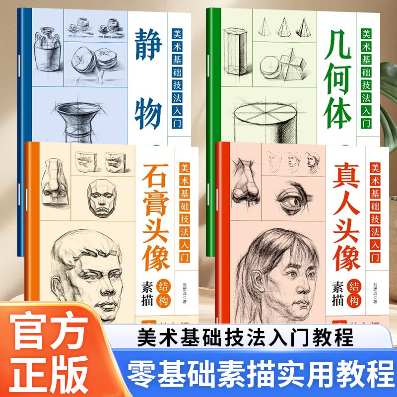 모든 4 권의 책 소개 기본 미술 기술 스케치 튜토리얼 도서 기하학 구조 정물 구조 석고 머리