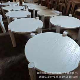 简约老榆木实木沙滩桌户外庭院露台圆桌休闲喝茶桌大排档中式餐桌