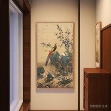 新图画挂画锦鸡入户前程似锦画郎世宁锦春中式玄关装饰花鸟画工笔