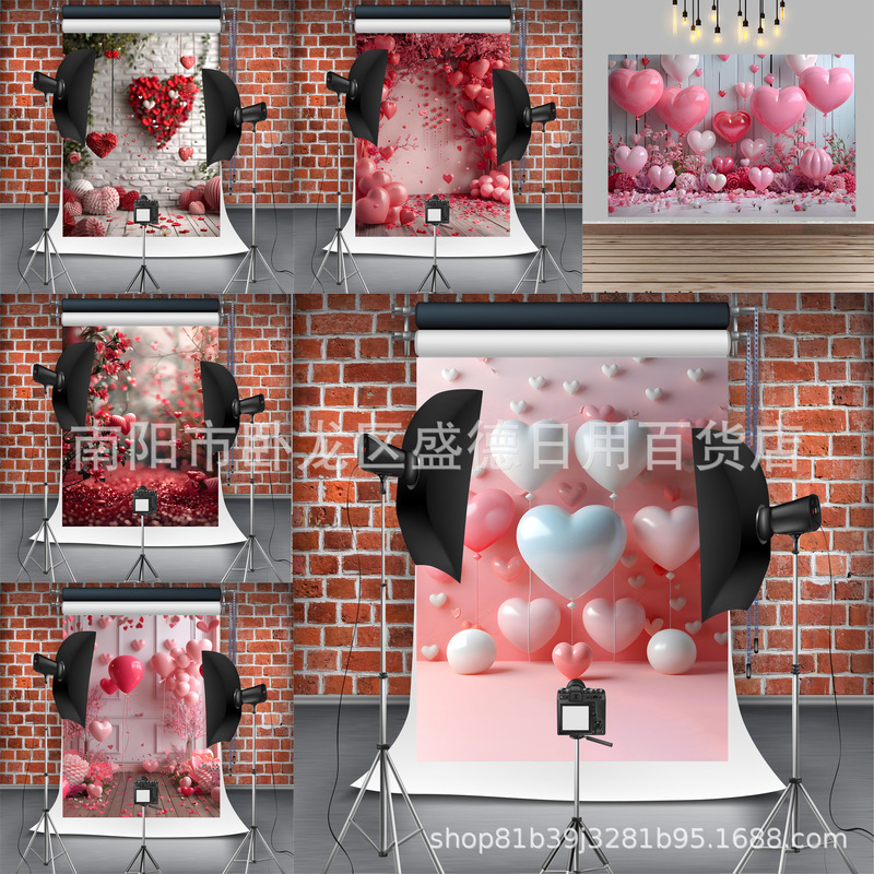 Cross-border Valentine's Day Theme Photography Background Cloth AliExpress Pink Love Heart-shaped Balloon Photo Party Decoration Banner Cross-border Valentine's Day Theme Photography Background Cloth AliExpress Pink Love Heart-shaped Balloon Photo Party Decoration Banner