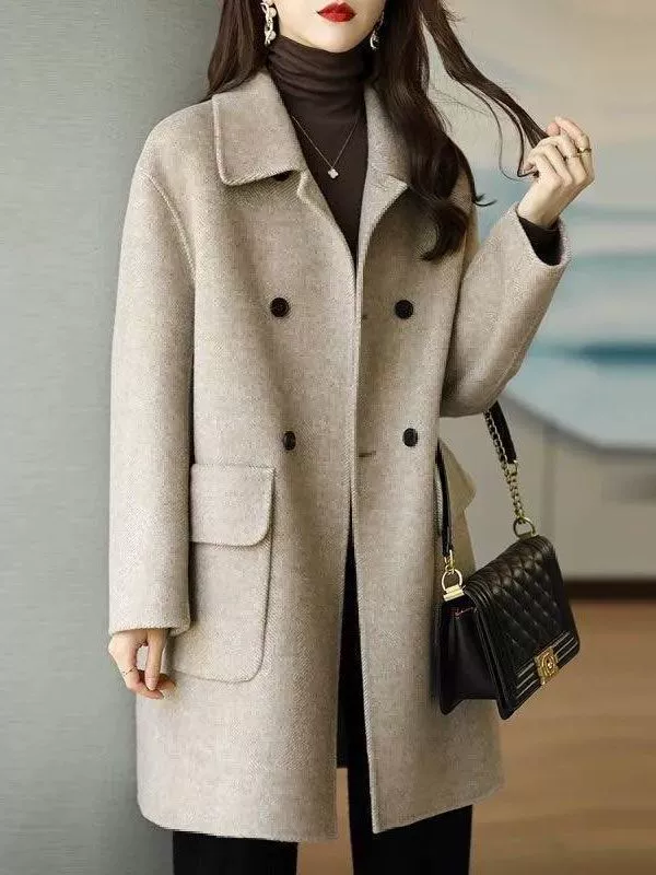 Шерстяной пальто демисезонное, женское mid-length свободный крой, корейский/Chanel стиль, утолщённый