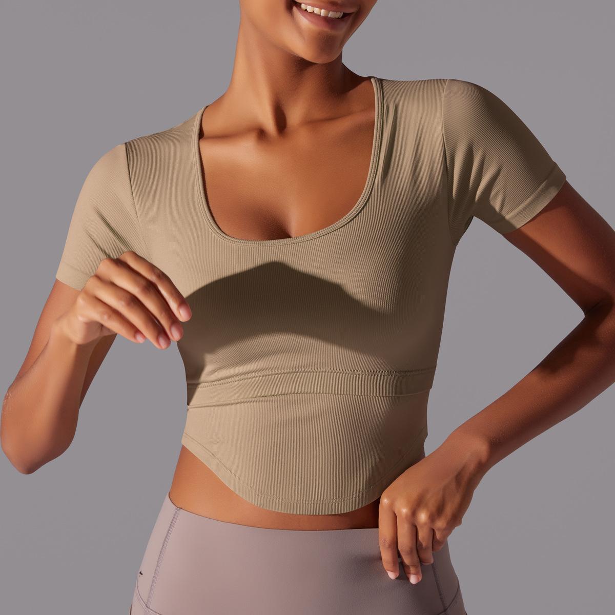 Simple Style Solid Color Nylon Spandex Round Neck Active Tops T-shirt display picture 71
