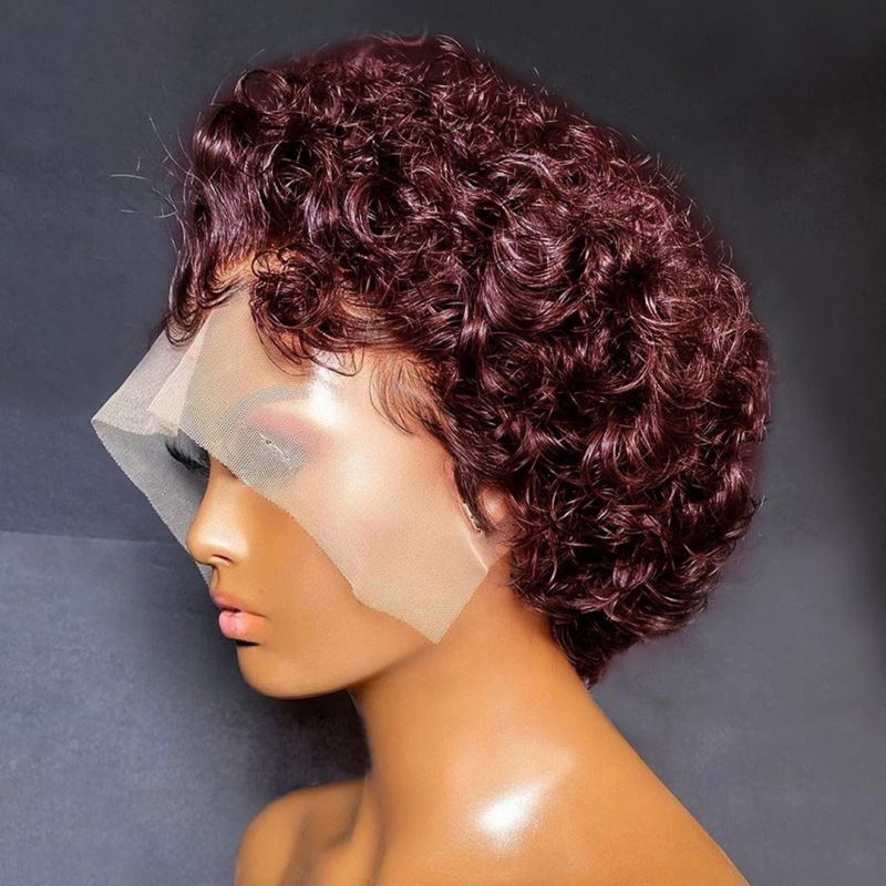 Real wig short small curly hair headgear 13*1 front lace pixie curly wigs