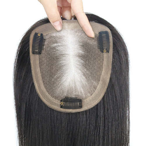 Needle hand darning hair piece Xuchang wig factory wholesale white hair replacement piece female head wig piece real hair