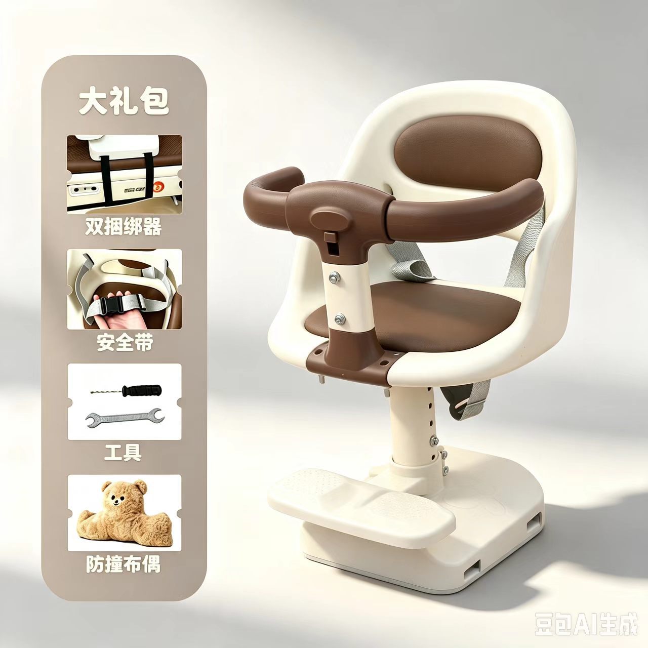Electric vehicle front-mounted child seat can be raised and rotated, baby safety seat for electric bikes, shock-absorbing seat for infants and children