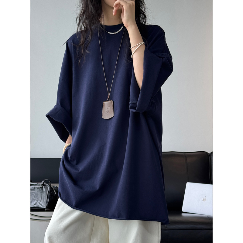 Lufu summer new Paris old money ROW wind after the split big shoulder air T-shirt silhouette top women Lufu summer new Paris old money ROW wind after the split big shoulder air T-shirt silhouette top women