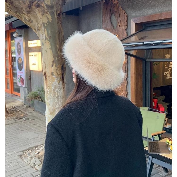 仿狐狸毛水貂绒秋冬时尚日常女生可爱圆顶防寒保暖精致皮草蒙古帽|undefined