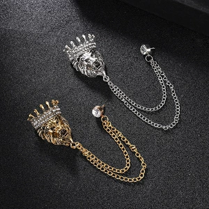 Fashion Retro Brooch Crown Lion Tassel Alloy Men's Suit Accessories Hot Selling