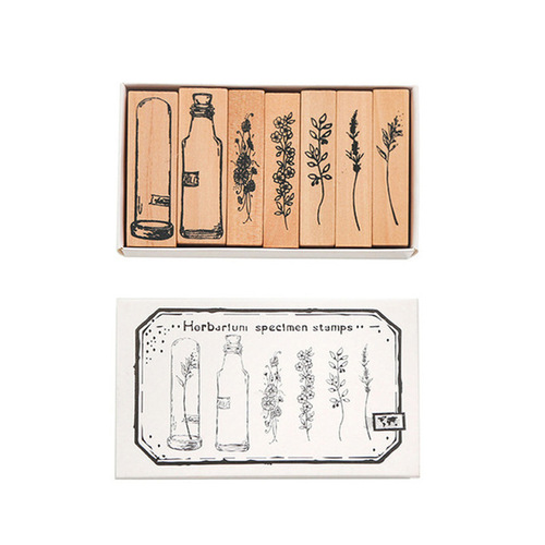Retro Lotus Wood Combination Set Plant Vase Stamp Handbook DIY Decoration Notebook Rubber Stamping Tool