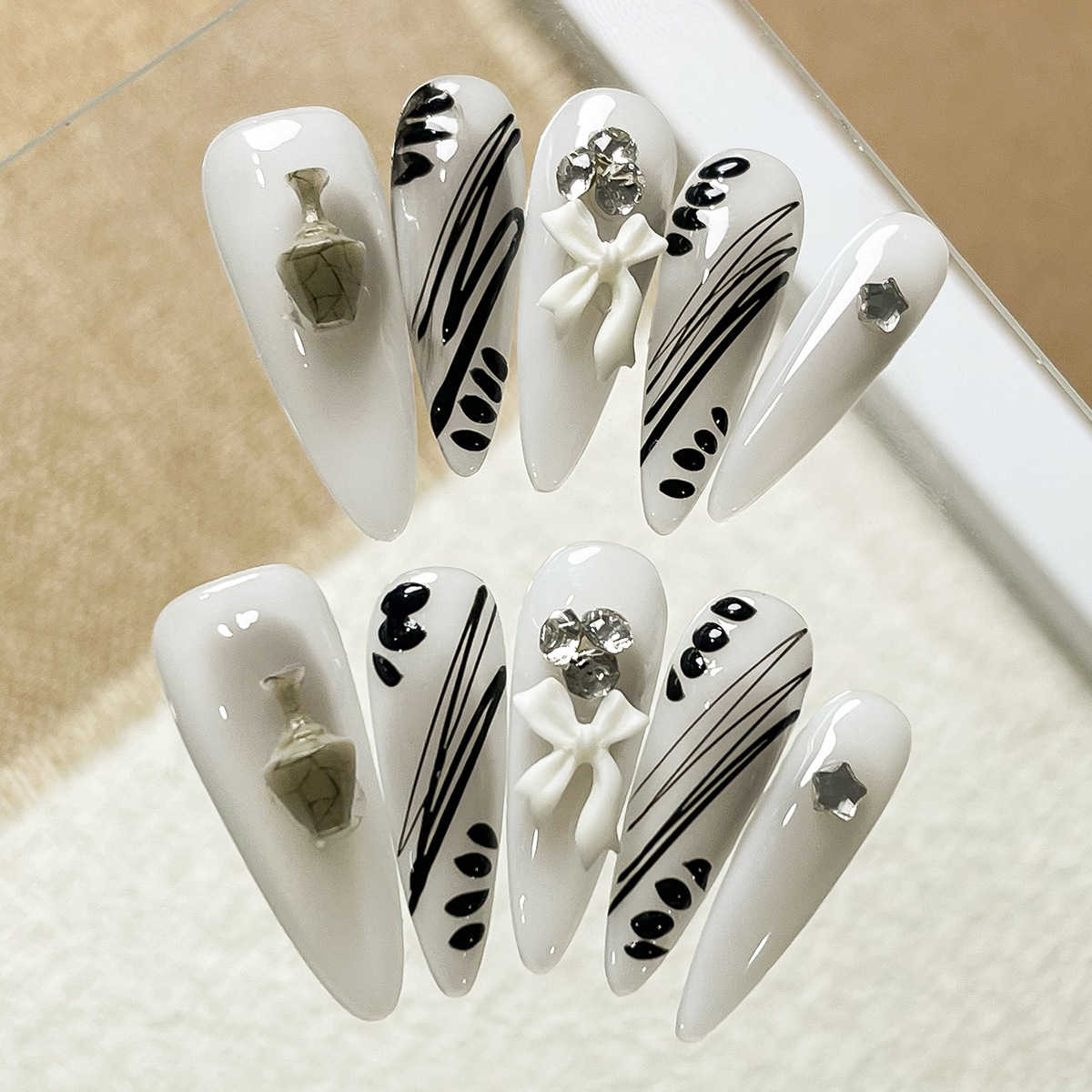 Manos de uso de uñas gradiente blush estereoscópio relieve manicure manicure falsa explosión pura lujo puro manicure