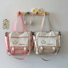 批发学生补课袋女大容量初中生轻便单肩斜挎包时尚撞色手提托特包