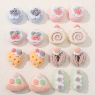 Cream style cute cartoon cake cheese pizza flocking patch DIY headdress hair accessories mobile phone shell material wholesale