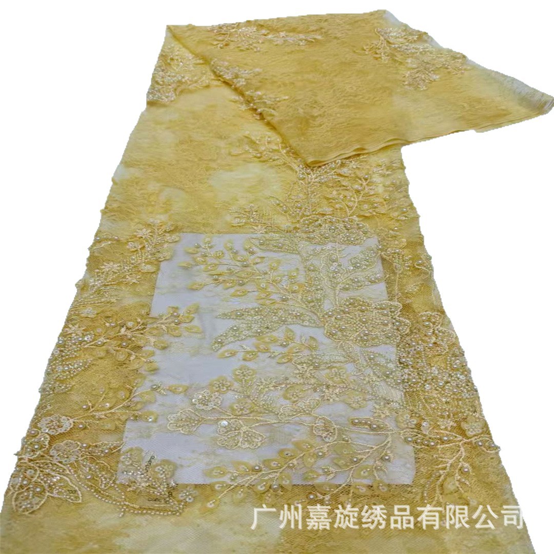 Cuentas teñidas transfronterizas bordadas flor flor floral sequinilla tela de vestido vestido de boda de tubo de perlas europeas y americanas tela de bordado