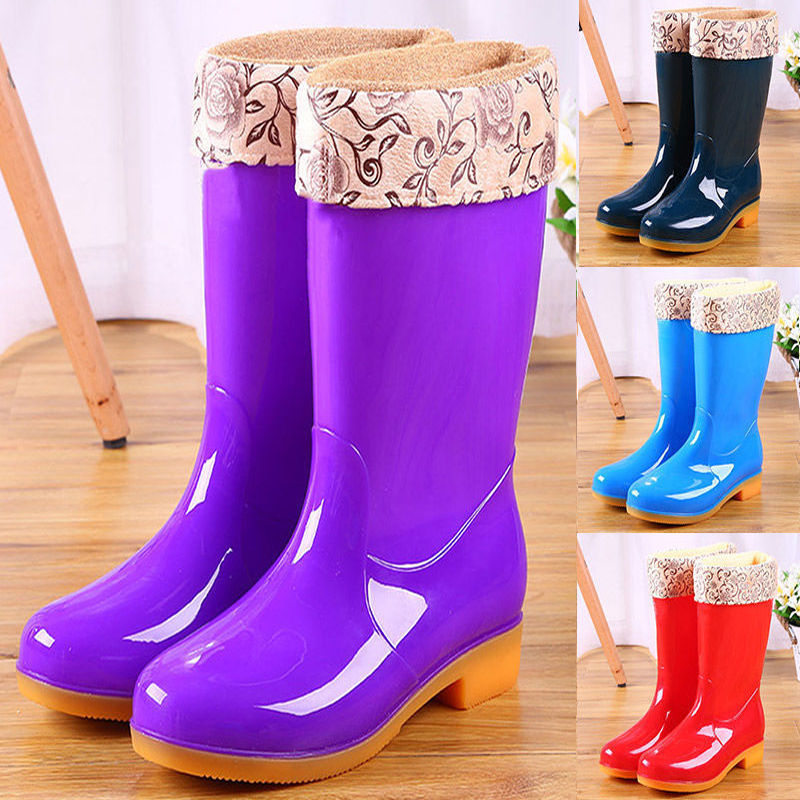 High cylinder Boots Rain shoes Waterproof shoes Rubber shoes Overshoes fashion In cylinder Plush keep warm adult non-slip kitchen