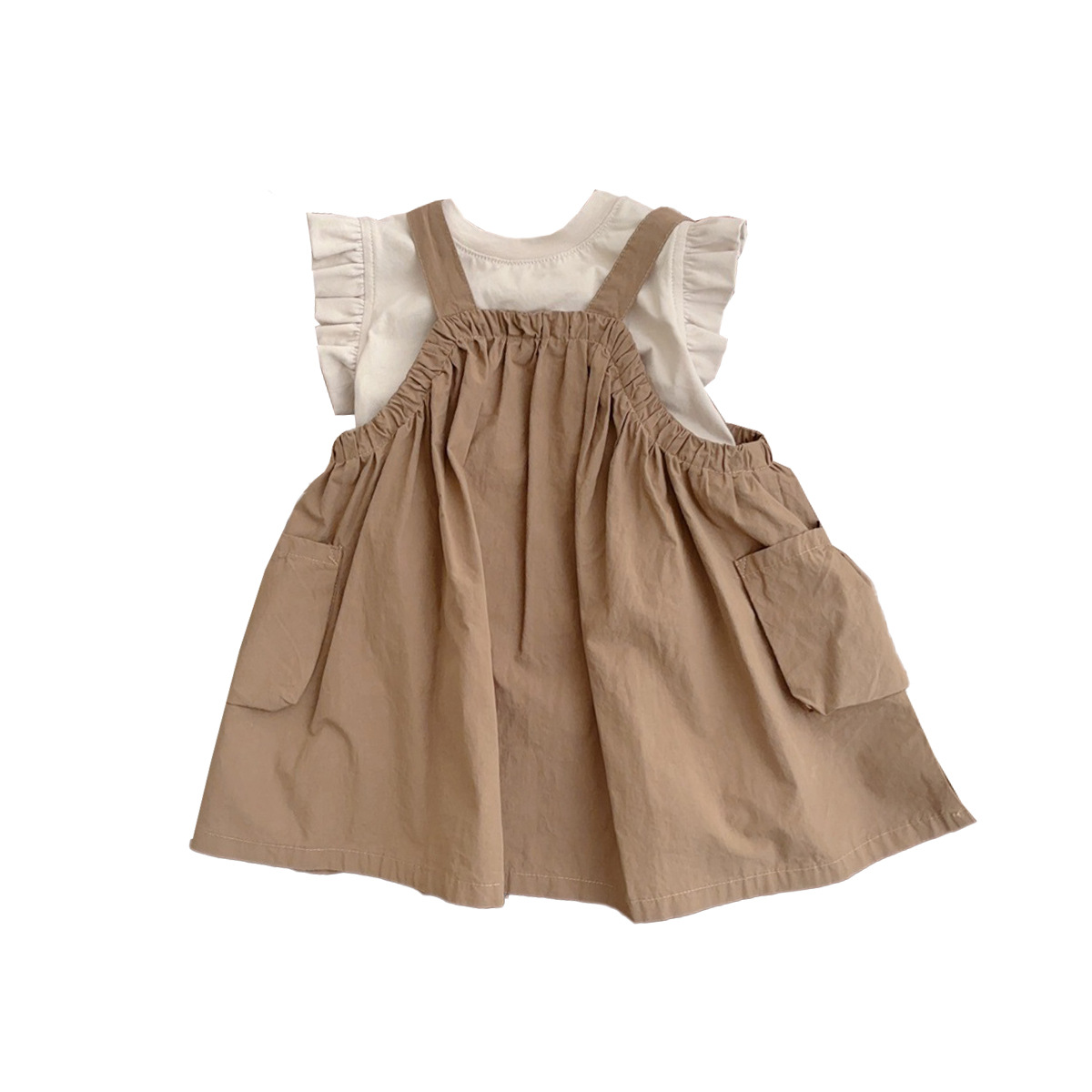 Traje de ropa para niños para niñas 2025 verano nuevo producto coreano chaleco de manga voladora moda herramientas tirantes falda bebé traje de dos piezas