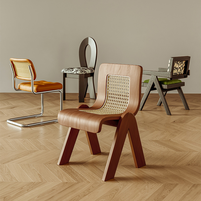 Silla C medieval silla de comedor casera silla de madera maciza silla de caña silla de conversación silla de respaldo silla de mesa de comedor retro francesa