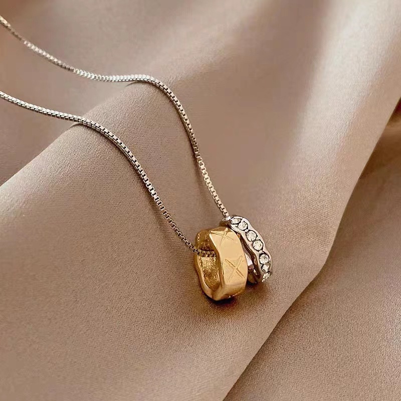 Inlay Design Titanium Steel Simple Style Commute Inlay Color Block Zircon Pendant Necklace