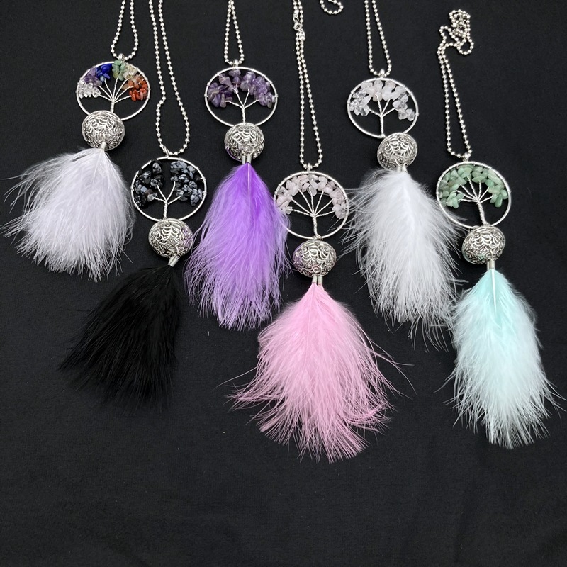 42g Weight 1 Piece Quantity Alloy Material Dreamcatcher, Tree Pattern Creative Pachira Macrocarpa Lucky Tree Palace Bell Feather Dreamcatcher Automobile Hanging Ornament 无