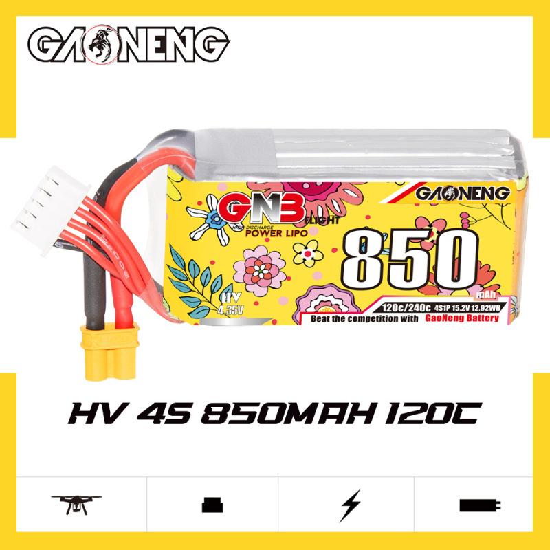GNB High Energy 850mAh 4S 15.2V 120C Adapted to 2-2.5 "Model UAV FPV High Voltage Lithium Battery