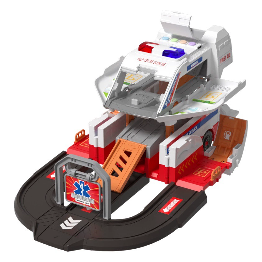 Новая сцена хранения Пожарная инженерия деформации скорой помощи катапультирование трек парковка звук и свет головоломка модель игрушка