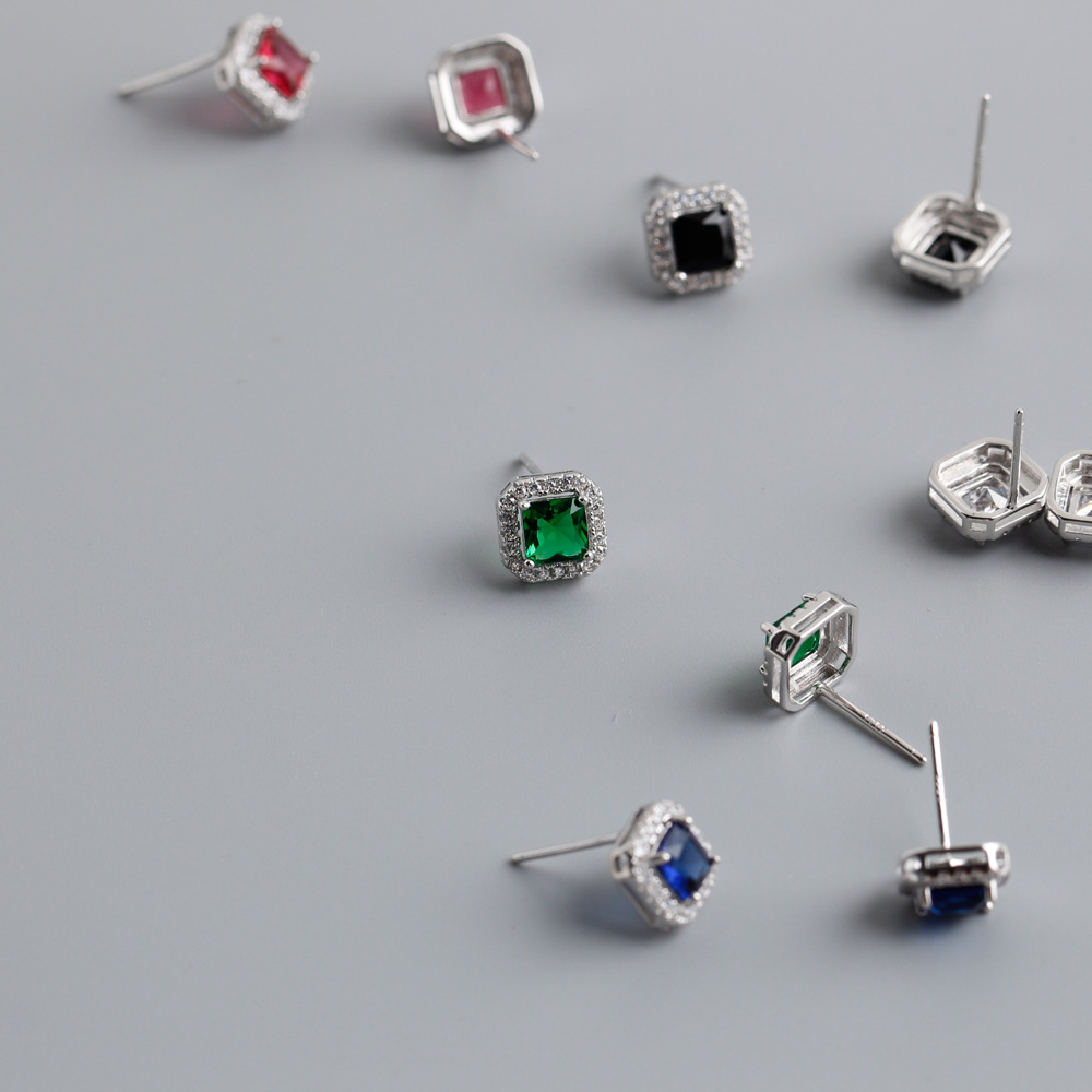 Fashion Geometric Sterling Silver Inlay Zircon Ear Studs 1 Pair