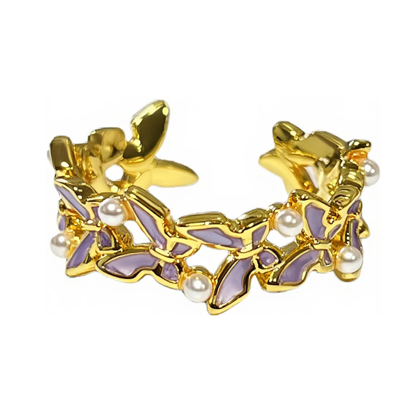 7g Weight Open Rings Classification Adjustable Ring Size 1 Piece Quantity Holiday, Tea Party Occasion Copper Material Flower, Butterfly Pattern All Seasons Season Women's Gender Enamel Design Classic Style, Shiny Style Wholesale Jewelry Classic Style Shiny Flower Butterfly Copper Enamel Open Rings 18