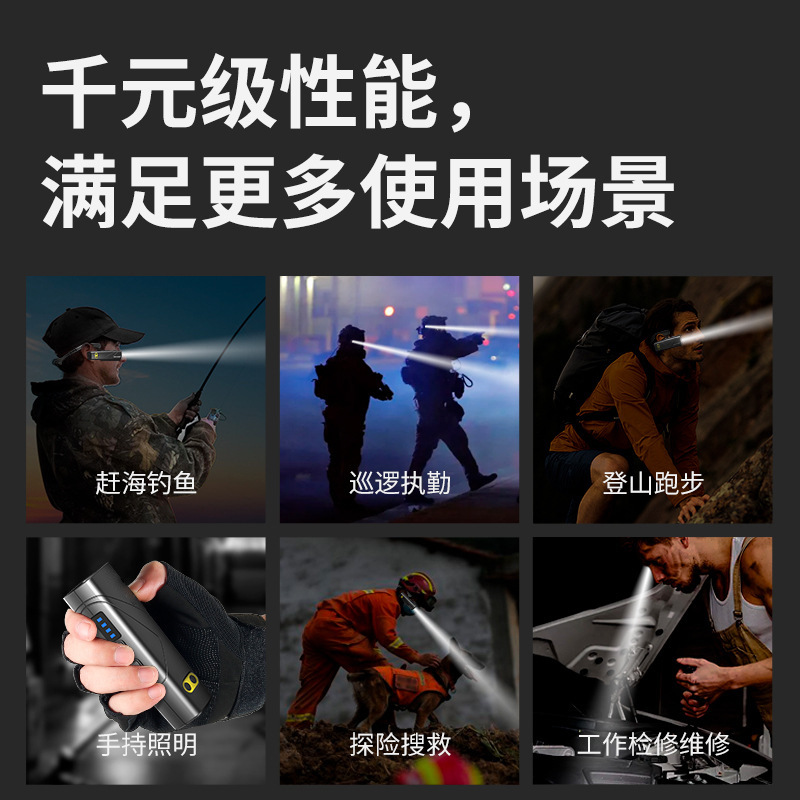 Transfronterizo nuevo tipo de oreja colgante lateral inducción faro extraíble antorcha portátil ligera noche pescar faro lámpara de mina