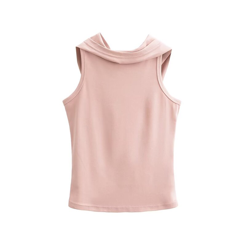 Hot Girl Summer Waste Soil Style Hooded Pleated Sleeveless Vest Narrow Shoulder Short T-shirt Base Top