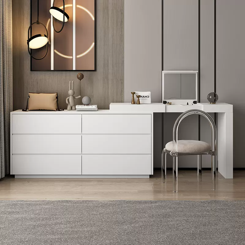 现代简约翻盖梳妆台卧室电视柜组合带镜化妆桌收纳一体意式化妆桌