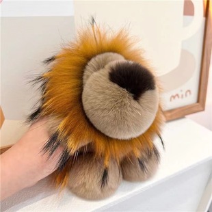 Rex Rabbit Fur Little Lion Pendant Raccoon Fur Lion Simba Bag Pendant Cute Plush Doll Car Keychain