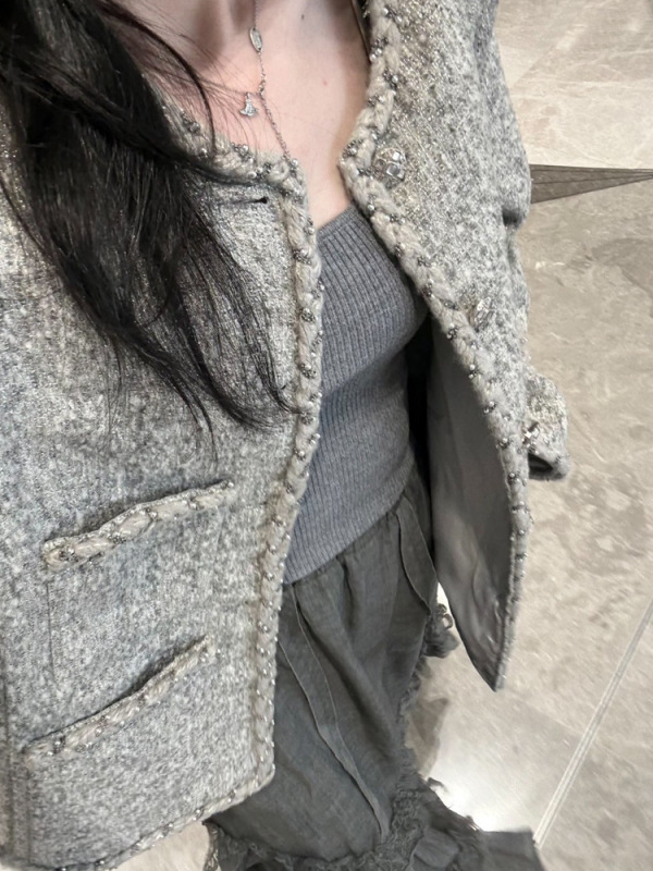 法式富家千金高级感轻奢银灰小香风外套女秋冬新款小个子气质上衣|undefined