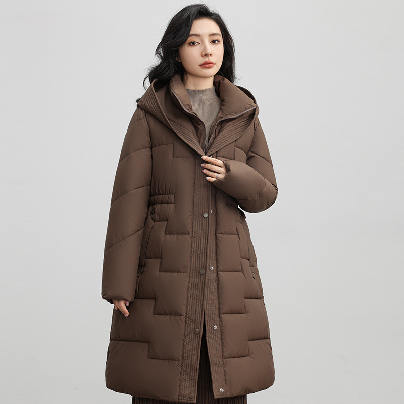 European Style Down Coat Women, Over-the-Knee Long Style, 2025 Winter New Waist-Cinching Mid-Length Thickened Cotton_voghion.com