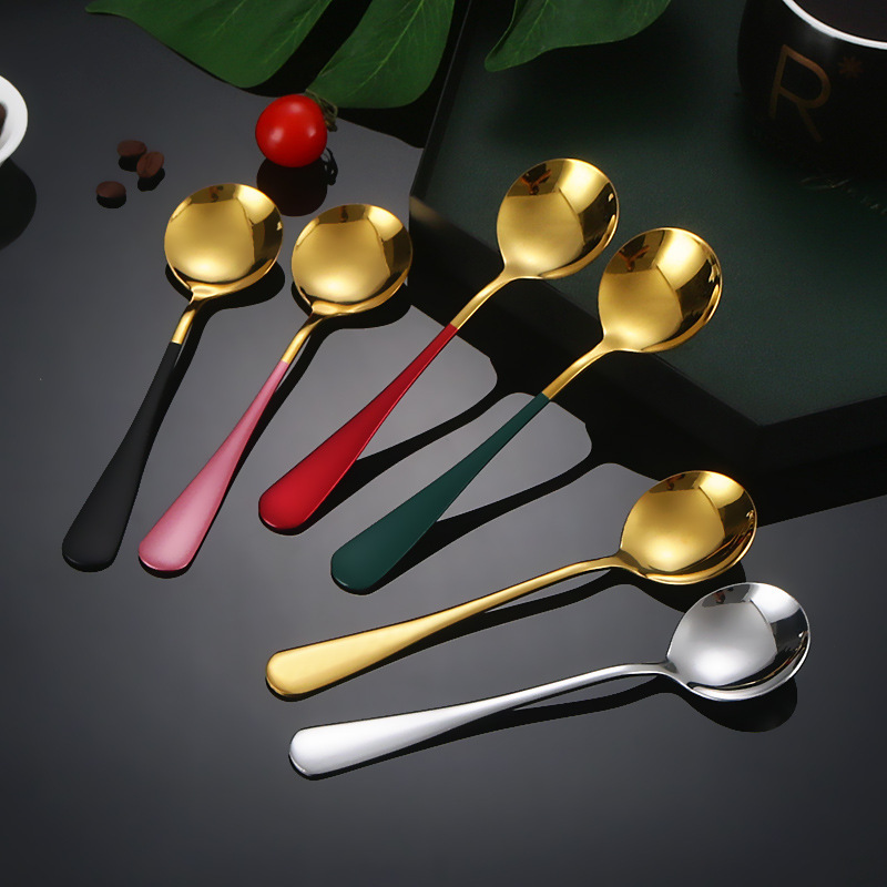 Watermelon spoon stainless steel spoon creative cute spoon No. 3 round spoon long handle spoon net red spoon seasoning spoon Korean style
