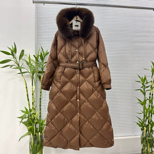 24 New Duck down down Jacket Women's Autumn and Winter New Fox Fur Hooded Thickened Warm Windproof Slim Long Jacket